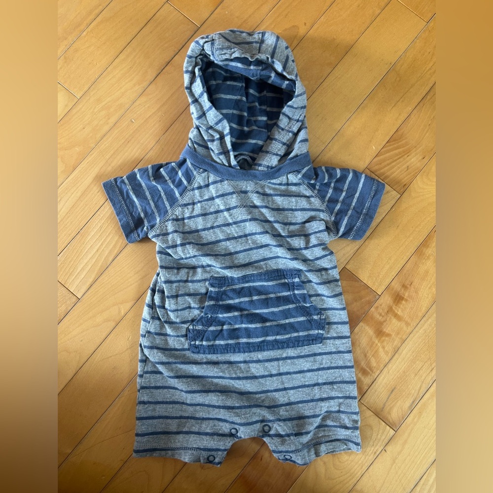 George Blue Striped Hooded Romper